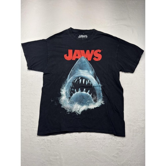 Jaws Other - JAWS Shirt Mens Large Black Shark Movie Graphic T-Shirt Tee Horror Short Sleeve